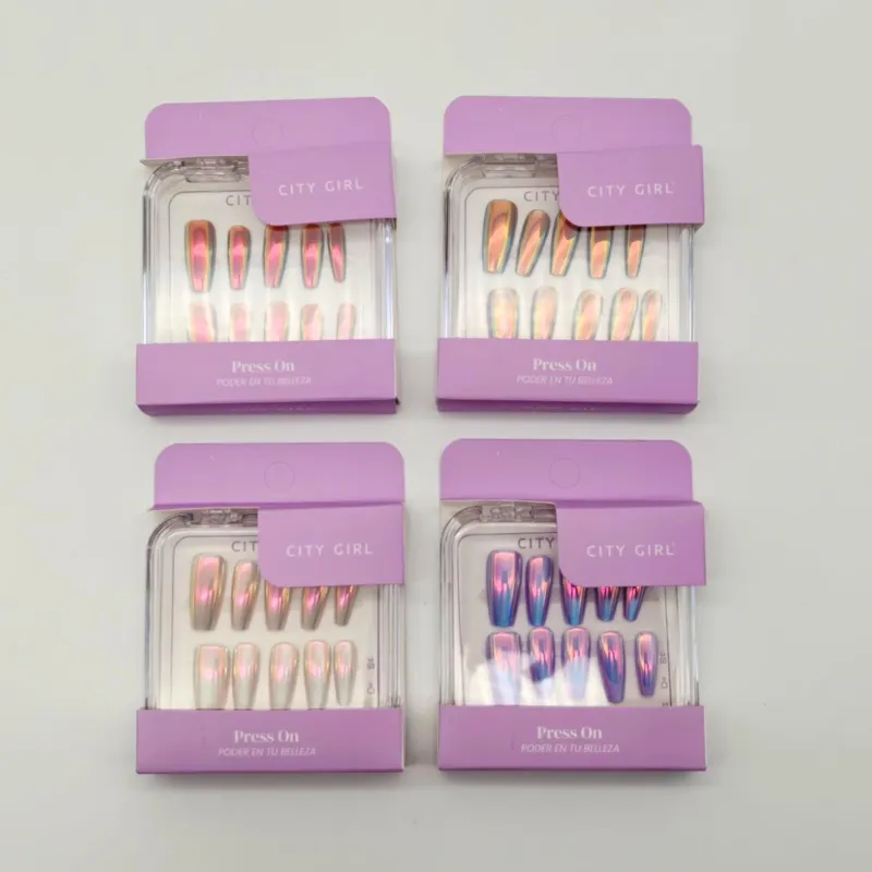 PRESS ON UÑAS POSTIZAS COFFIN LARGAS ESPEJADAS + OJO DE GATO, VARIOS COLORES CITY GIRL CG-PSO-901026*720