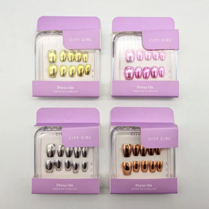 PRESS ON ESPEJADAS COFFIN CORTAS, 4 COLORES CITY GIRL CG-PSO-901030