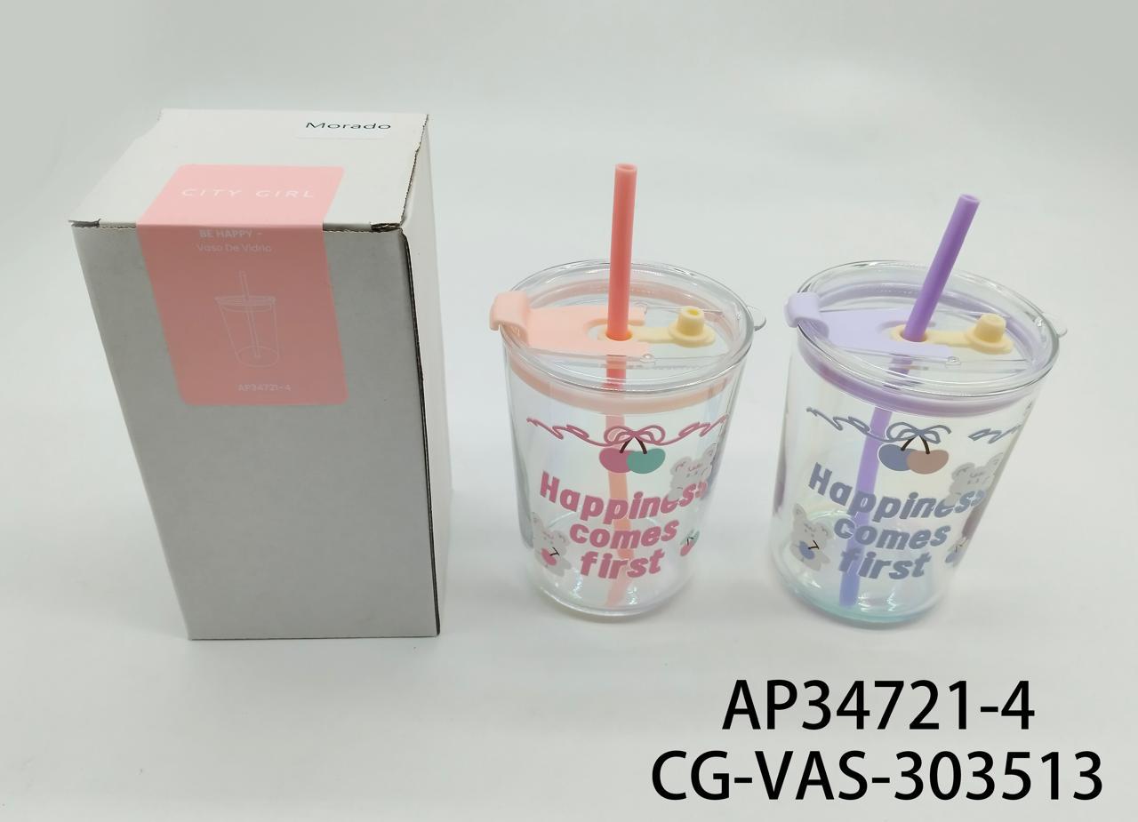VASO DE VIDRIO CON SORBETE 450ML CITY GIRL AP34721-4*60