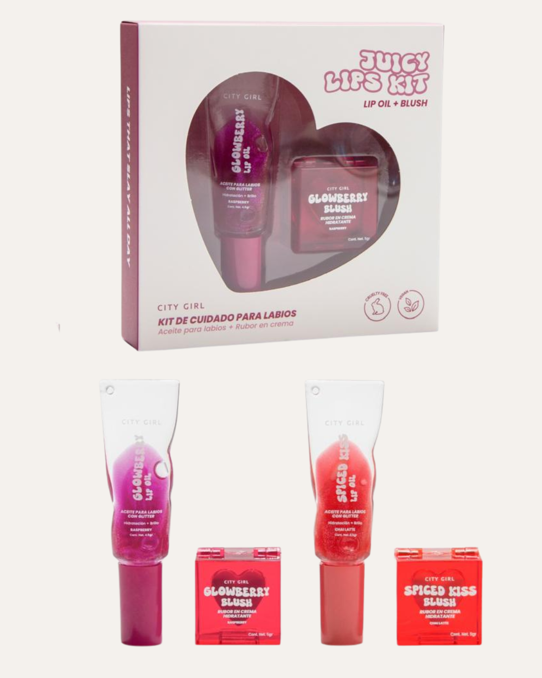 KIT DE CUIDADO PARA LABIOS ACEITE PARA LABIOS + RUBOR EN CREMA CITY GIRL RL-12342*144