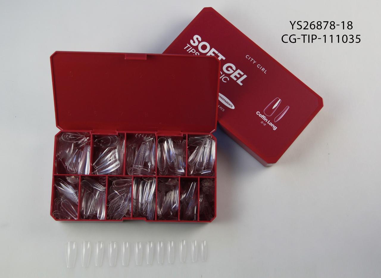 TIPS SOFT GEL CLASSIC COFFIN LONG X504 PCS (0-11) CITY GIRL YS26878-18*80